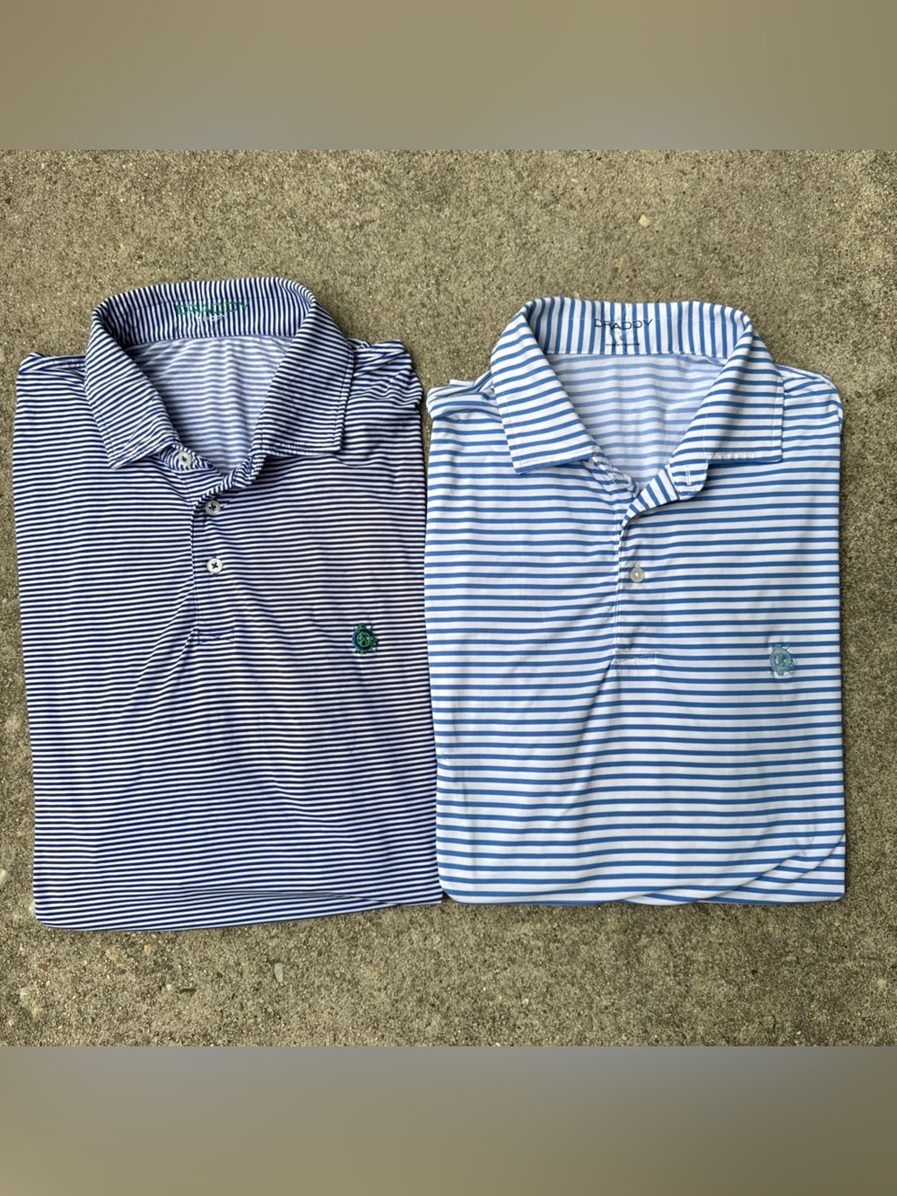 Lot of 2 B.Draddy Polo Shirts Men Large Blue White Striped Stretch Wicking Golf